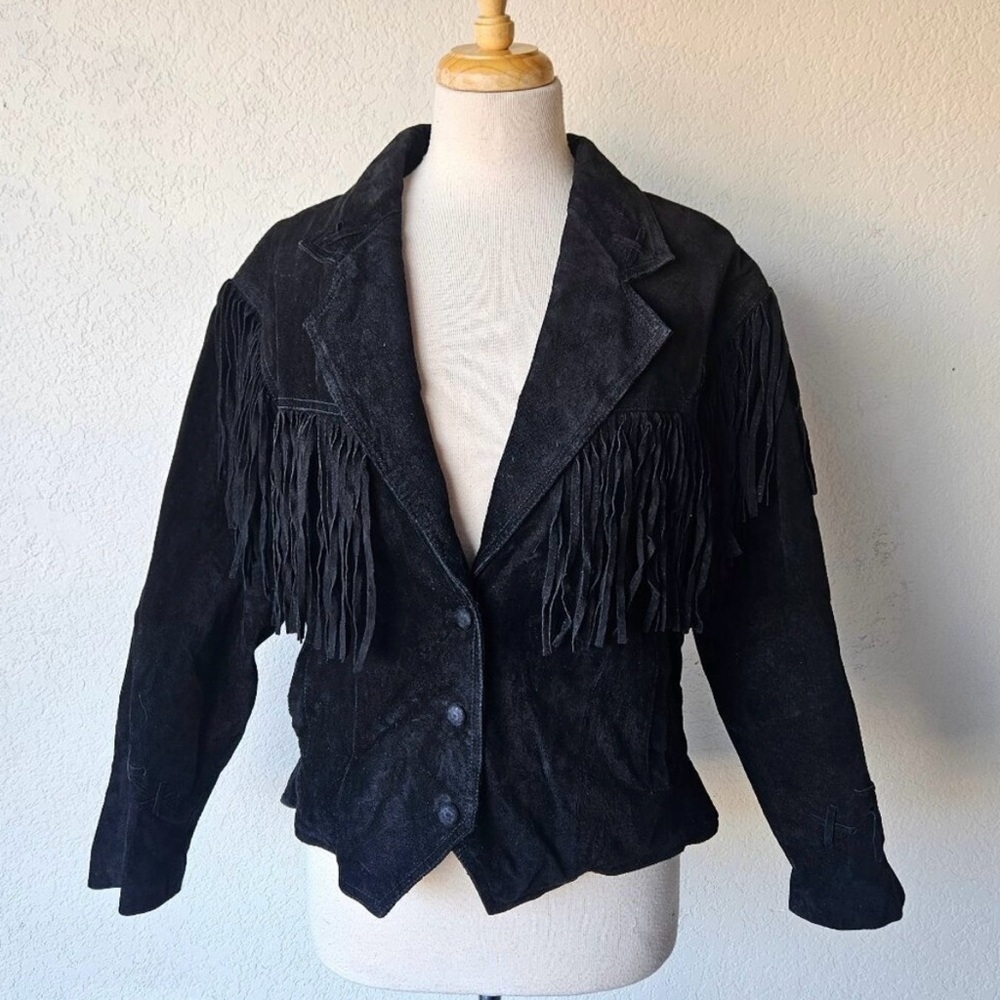 Wilsons Leather Black Fringe Suede Blazer